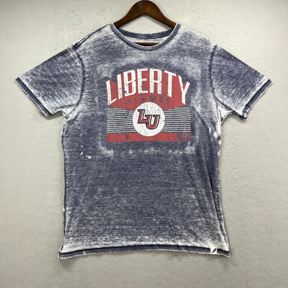 Liberty Flames 1971 Unwind by League T Shirt Mens L Gray Acid Wash Graphic Tee
